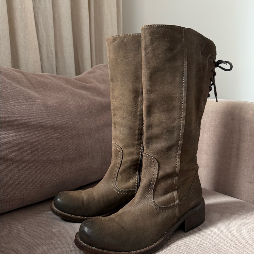 Donna Più Brown Leather Riding Boots Distressed Lace Back 38 US 7–7.5 - Picture 2 of 10